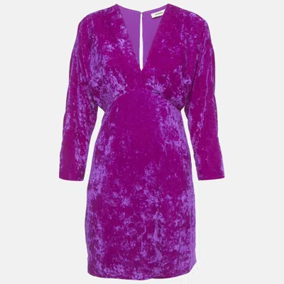 Pre-owned Sandro Fuchsia Velvet V-neck Mini Dress S In Pink
