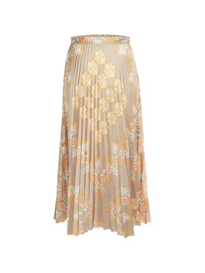 Pre-owned Sandro Fulgence Floral-print Pleated Midi Skirt In Neutral