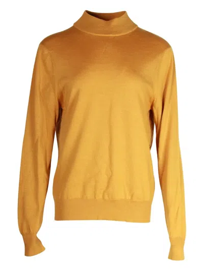 Pre-owned Sandro Funnel-neck Wool Sweater In Yellow