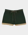Sandro Two-tone Drawstring Waist Shorts In Bottle Green
