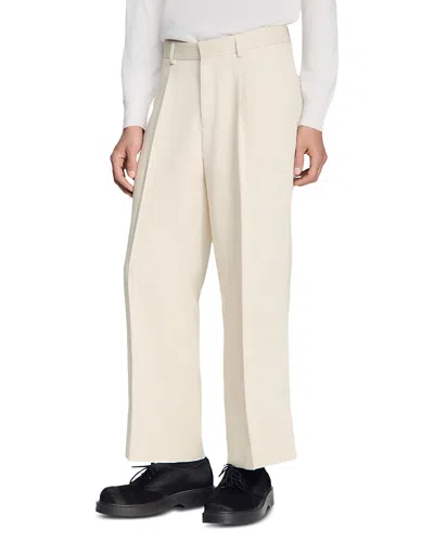 Sandro Fw26 Pierre Wide Leg Cotton Linen Trousers In Neutral