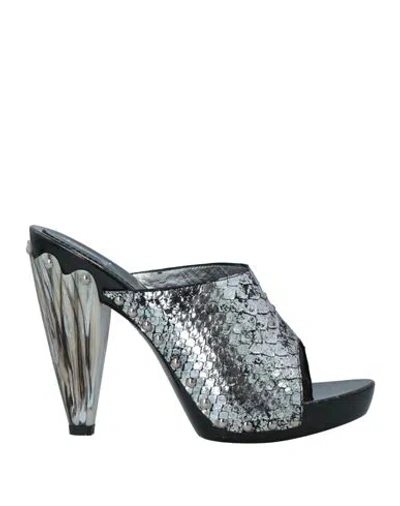 Sandro G. Woman Sandals Silver Size 8 Soft Leather