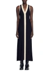 Sandro Gabriella Rib Sleeveless Button Front Maxi Sweater Dress In Black/ecru