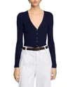 Sandro Gabrielle Ribbed Cardigan In Navy Blue