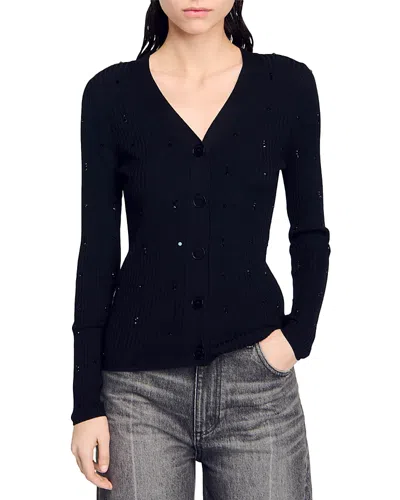 Sandro Gabrielle Strass Cardigan In Noir / Gris