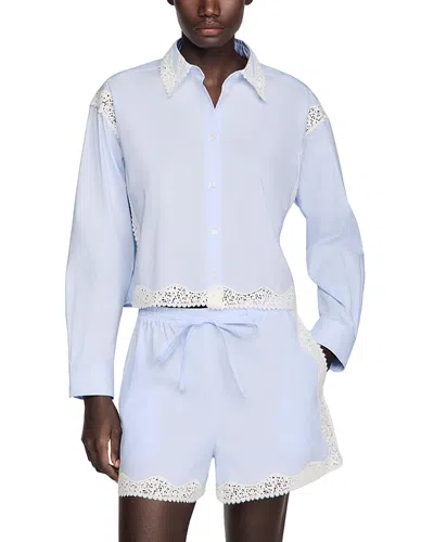 Sandro Gaia Lace Trim Shirt In Blue