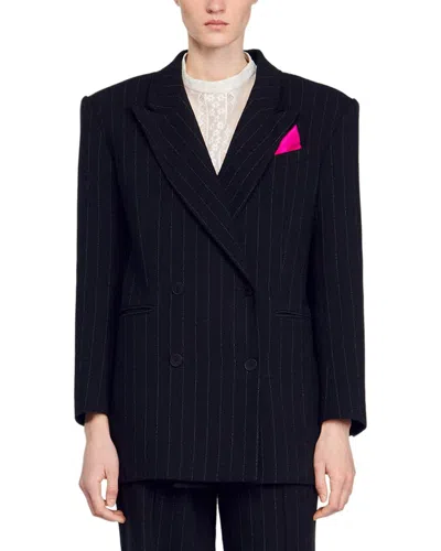 Sandro Gala Linen-blend Blazer In Black