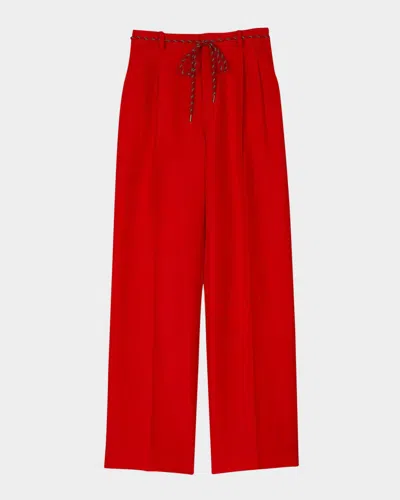 SANDRO GARANCE BELTED LINEN-BLEND PANTS
