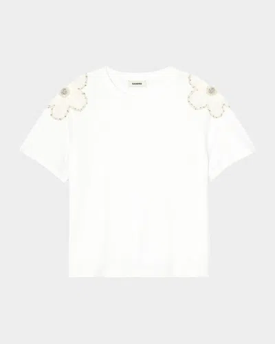 Sandro Garden Embellished T-shirt In White