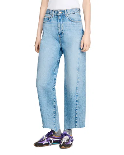 Sandro Gaston Floral Print High Rise Barrel Jeans In Blue Jean