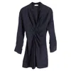 Sandro Gathered Front Detail Mini Long Sleeve Dress In Navy Blue Viscose In Blue