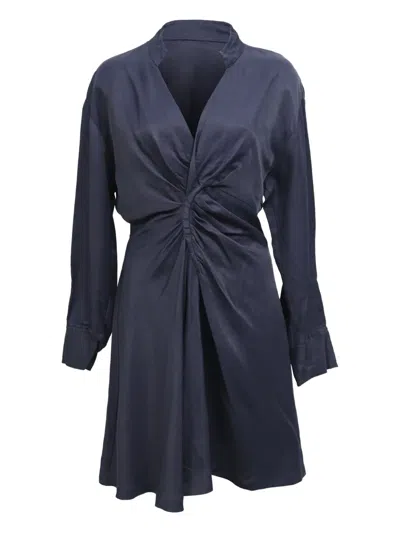 Pre-owned Sandro Gathered Mini Dress In Blue