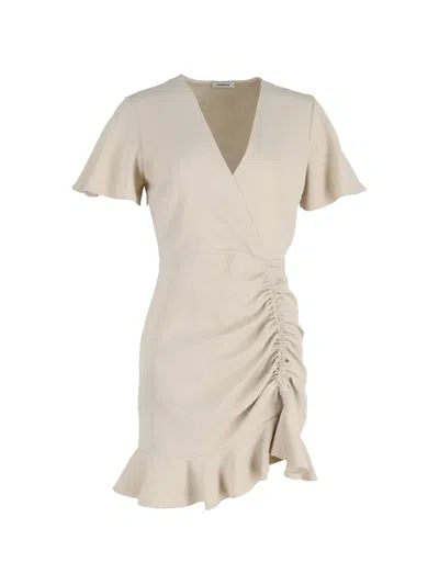 Pre-owned Sandro Gathered Ruffle Mini Dress In Neutral