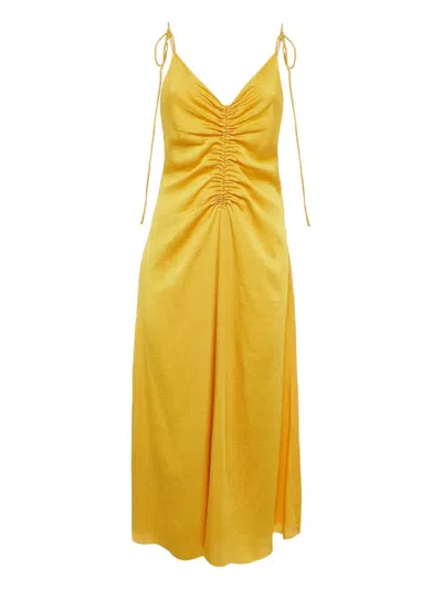 Pre-owned Sandro Gathered Tie-up Midi Dress In Yellow