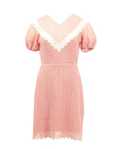 Sandro Gavin Two-tone Puff Sleeve Lace Dress In Pink Polyester