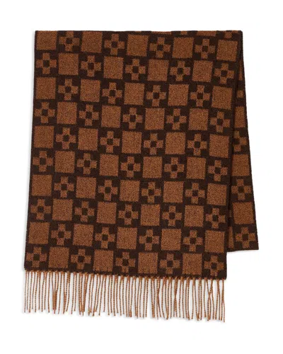 Sandro Geo Pattern Wool Scarf In Brown