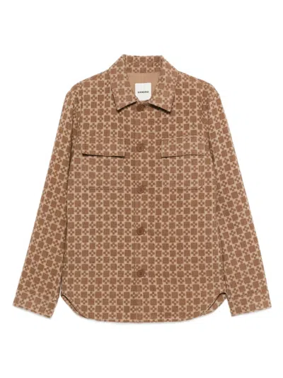 Sandro Geometric-pattern Jacket In Brown