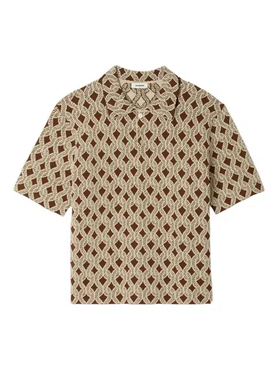 Sandro Geometric-pattern Polo Shirt In Brown