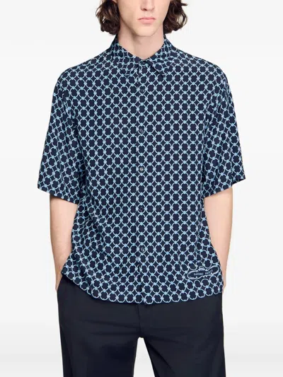 Sandro Geometric-pattern Shirt In Blue