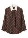 Sandro Geometric-print Tie-neck Shirt In Brown