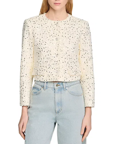 Sandro Geometric Sequin Jacket In Neutral