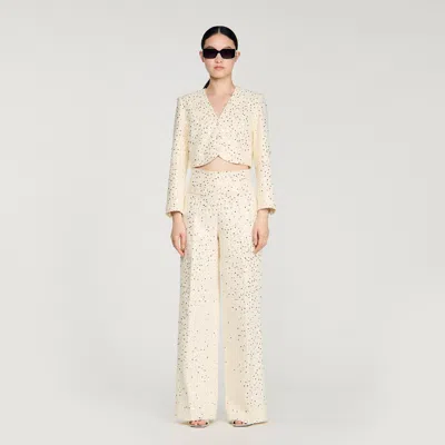 Sandro Geometric Sequin Trousers In Neutral