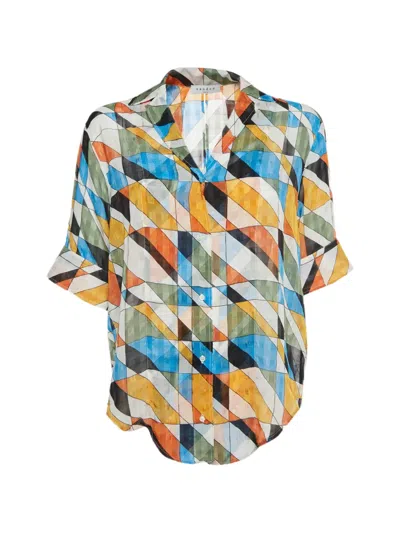 Pre-owned Sandro Geo-print Open-back Shirt In White