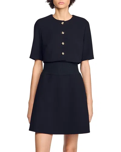 Sandro Georgina Layered Look Mini Dress In Black