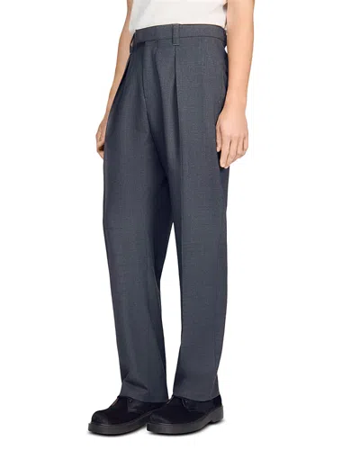 Sandro Gerard Wool Wide Leg Trousers In Gray