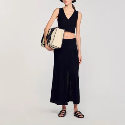 Sandro Gilet En Maille Fantaisie In Black