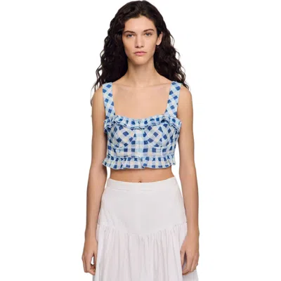 Sandro Gingham Linen Crop Top In Multi