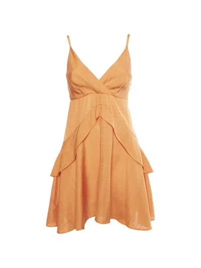 Pre-owned Sandro Gisele Ruffle Mini Dress In Orange