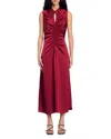 Sandro Ruched Sleeveless Midi Dress In Bordeaux