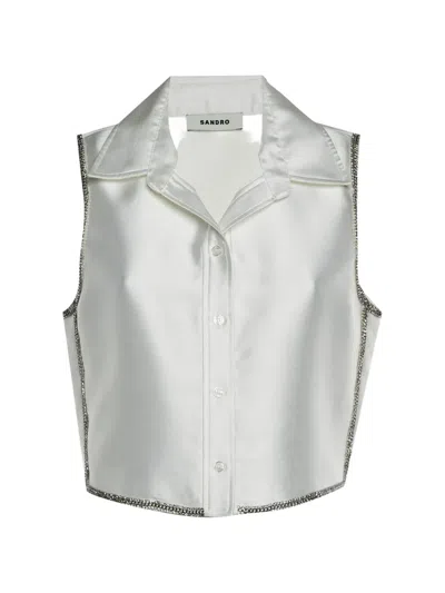 Pre-owned Sandro Gleam Crystal-embellished Shirt In White