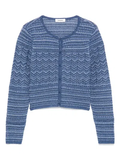 Sandro Glitter Crewneck Cardigan Sweater In Bleus
