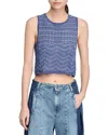 Sandro Womens Bleus Sleeveless Cropped Knitted Top In Royal Blue