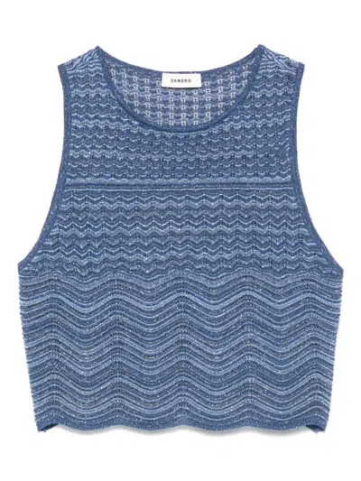 Sandro Womens Bleus Sleeveless Cropped Knitted Top