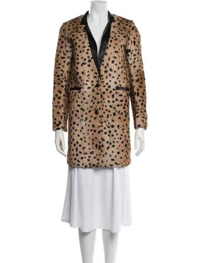 Pre-owned Sandro Goat Fur Animal Print Faux Fur Coat In Neutral