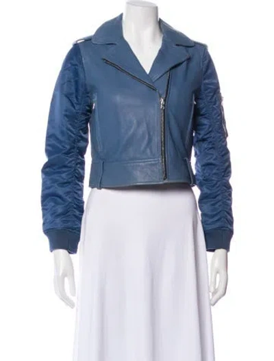 Pre-owned Sandro Goat Leather Biker Jacket In Blue