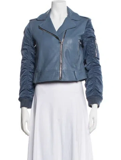Pre-owned Sandro Goat Leather Biker Jacket In Blue