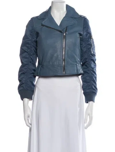 Pre-owned Sandro Goat Leather Biker Jacket In Blue