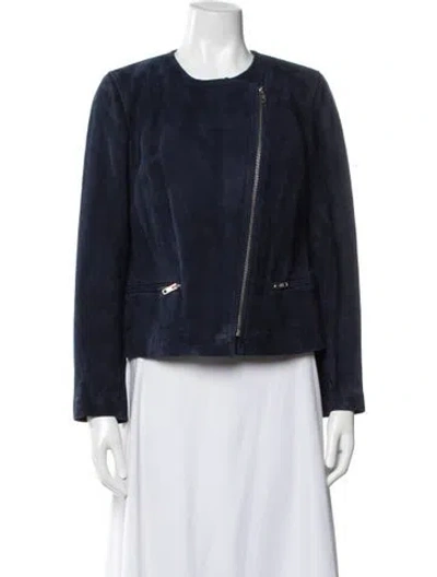 Pre-owned Sandro Goat Leather Biker Jacket In Blue