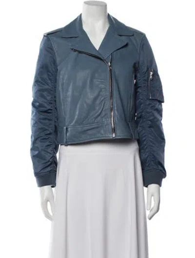 Pre-owned Sandro Goat Leather Biker Jacket In Blue