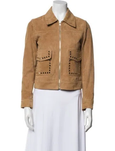 Pre-owned Sandro Goat Leather Biker Jacket In Brown