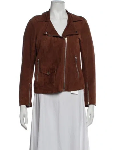 Pre-owned Sandro Goat Leather Biker Jacket In Brown