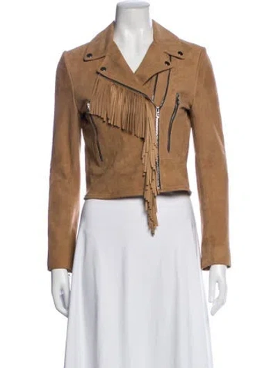 Pre-owned Sandro Goat Leather Biker Jacket In Brown/neutrals