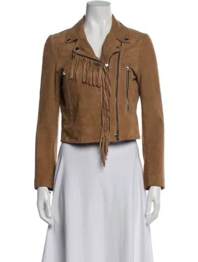Pre-owned Sandro Goat Leather Biker Jacket In Neutral