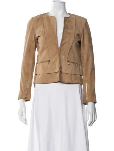 Pre-owned Sandro Goat Leather Biker Jacket In Neutral