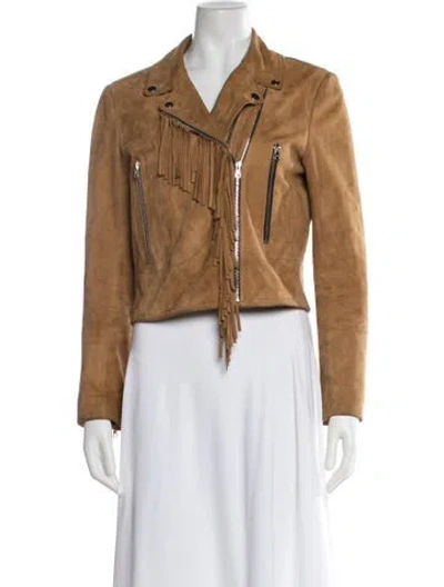 Pre-owned Sandro Goat Leather Biker Jacket In Neutral