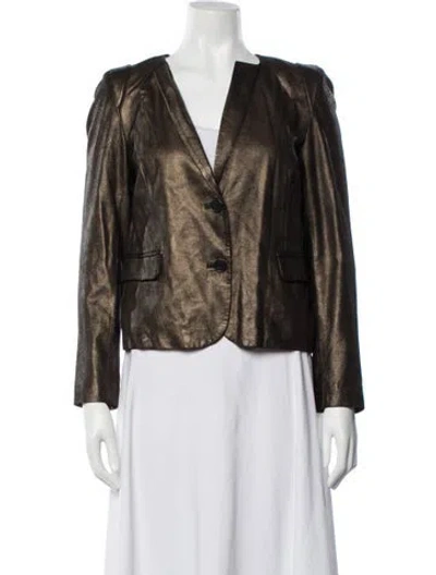 Pre-owned Sandro Goat Leather Blazer In Black